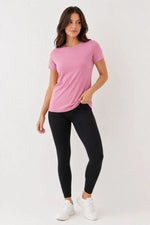 Kadın Basic Bisiklet Yaka Yazlık Slim fit T-Shirt - Pudra Pembe & Turuncu