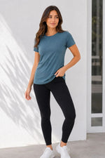 Kadın Basic Bisiklet Yaka Yazlık Slim fit T-Shirt - Mor & Petrol Mavisi