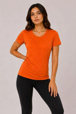 Kadın Basic Bisiklet Yaka Yazlık Slim fit T-Shirt - Mor  & Turuncu