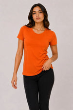 Kadın Basic Bisiklet Yaka Yazlık Slim fit T-Shirt - Mor  & Turuncu