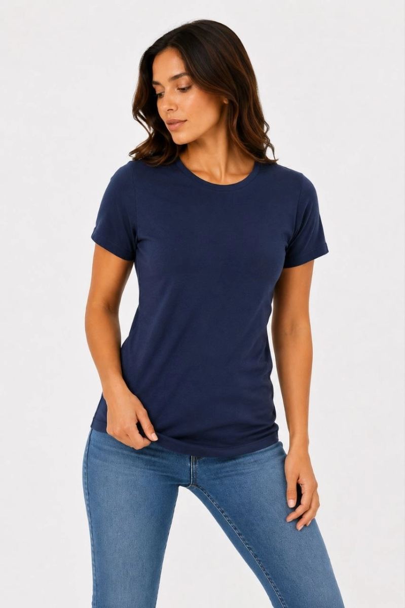 Kadın 3’lü Kısa Kollu Bisiklet Yaka Basic Slim Fit T-Shirt - Mor - Petrol Mavisi - Hardal