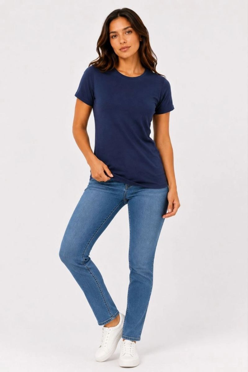 Kadın 3’lü Kısa Kollu Bisiklet Yaka Basic Slim Fit T-Shirt - Mor - Petrol Mavisi - Hardal