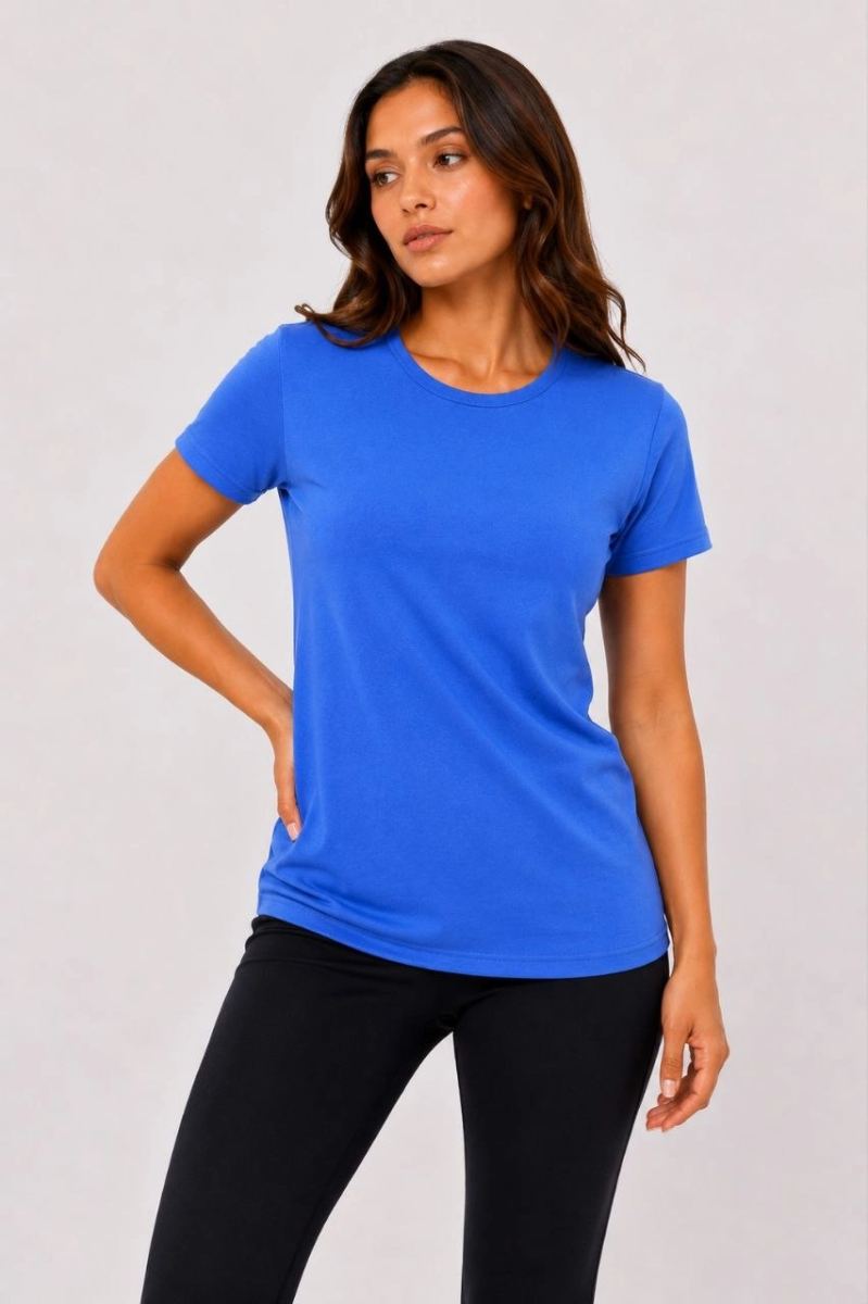 Kadın 3’lü Kısa Kollu Bisiklet Yaka Basic Slim Fit T-Shirt - Kırmızı - Mavi - Turuncu