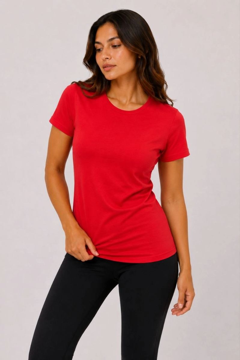 Kadın 3’lü Kısa Kollu Bisiklet Yaka Basic Slim Fit T-Shirt - Kırmızı - Mavi - Turuncu
