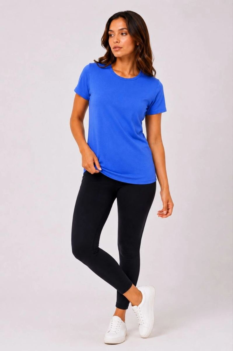 Kadın 3’lü Kısa Kollu Bisiklet Yaka Basic Slim Fit T-Shirt - Kırmızı - Mavi - Turuncu