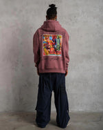 Erkek 3 İplik Pamuklu Kapüşonlu Baskılı Cepli Sweatshirt Hoodie - Gül Kurusu