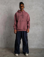Erkek 3 İplik Pamuklu Kapüşonlu Baskılı Cepli Sweatshirt Hoodie - Gül Kurusu