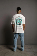 Erkek Kısa Kol Yazlık Tişört Bisiklet Yaka Baskılı Oversize T-Shirt - Beyaz