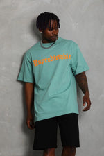 Erkek Baskılı Tişört Kısa Kol Bisiklet Yaka Oversize T-Shirt - Mint Yeşili