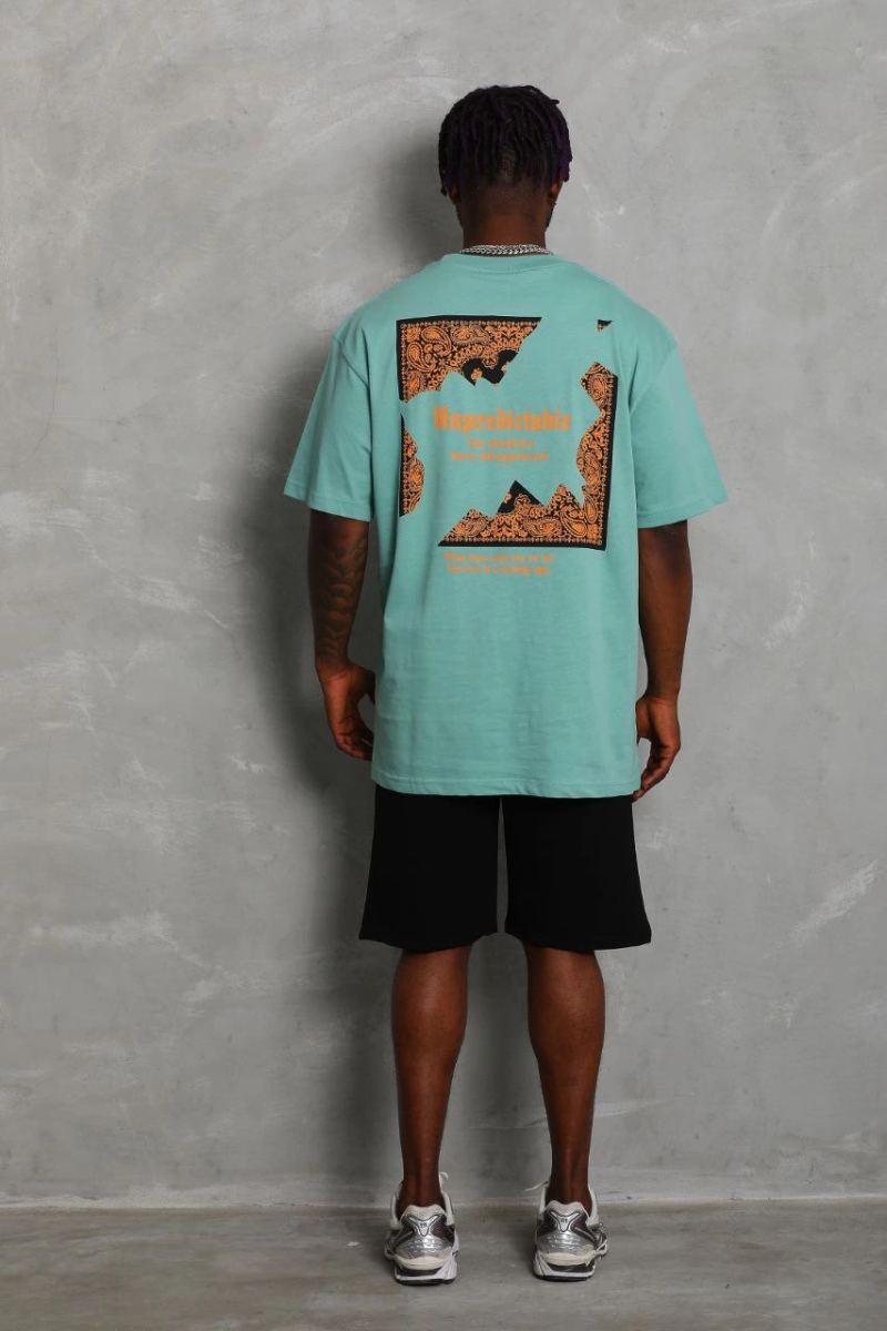 Erkek Baskılı Tişört Kısa Kol Bisiklet Yaka Oversize T-Shirt - Mint Yeşili
