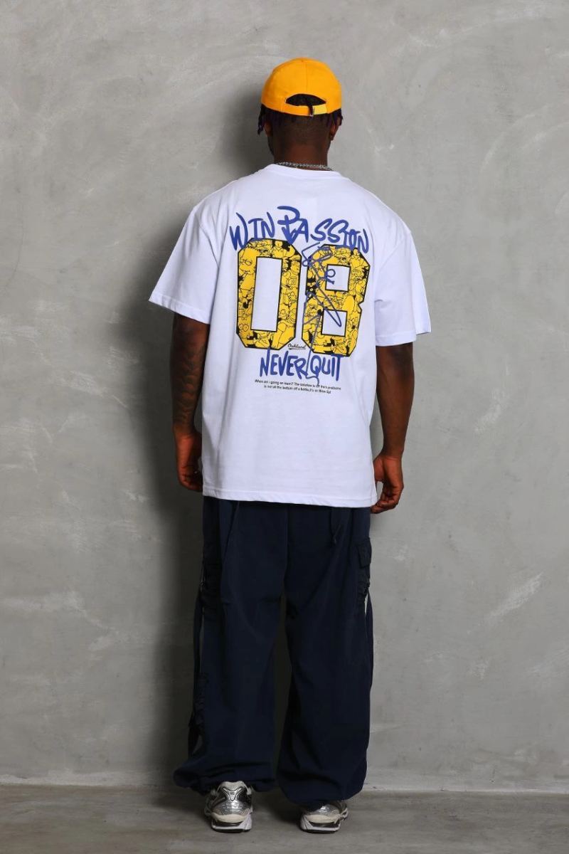 Erkek Baskılı Tişört Kısa Kol Bisiklet Yaka Oversize T-Shirt - Beyaz
