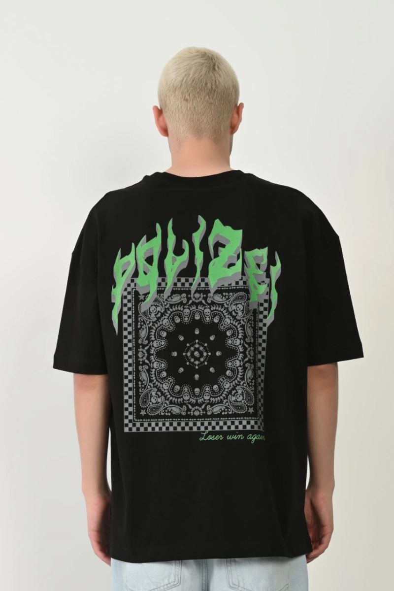 Erkek Baskılı T-Shirt Kısa Kol Bisiklet Yaka Rahat Kalıp Tişört  - Siyah