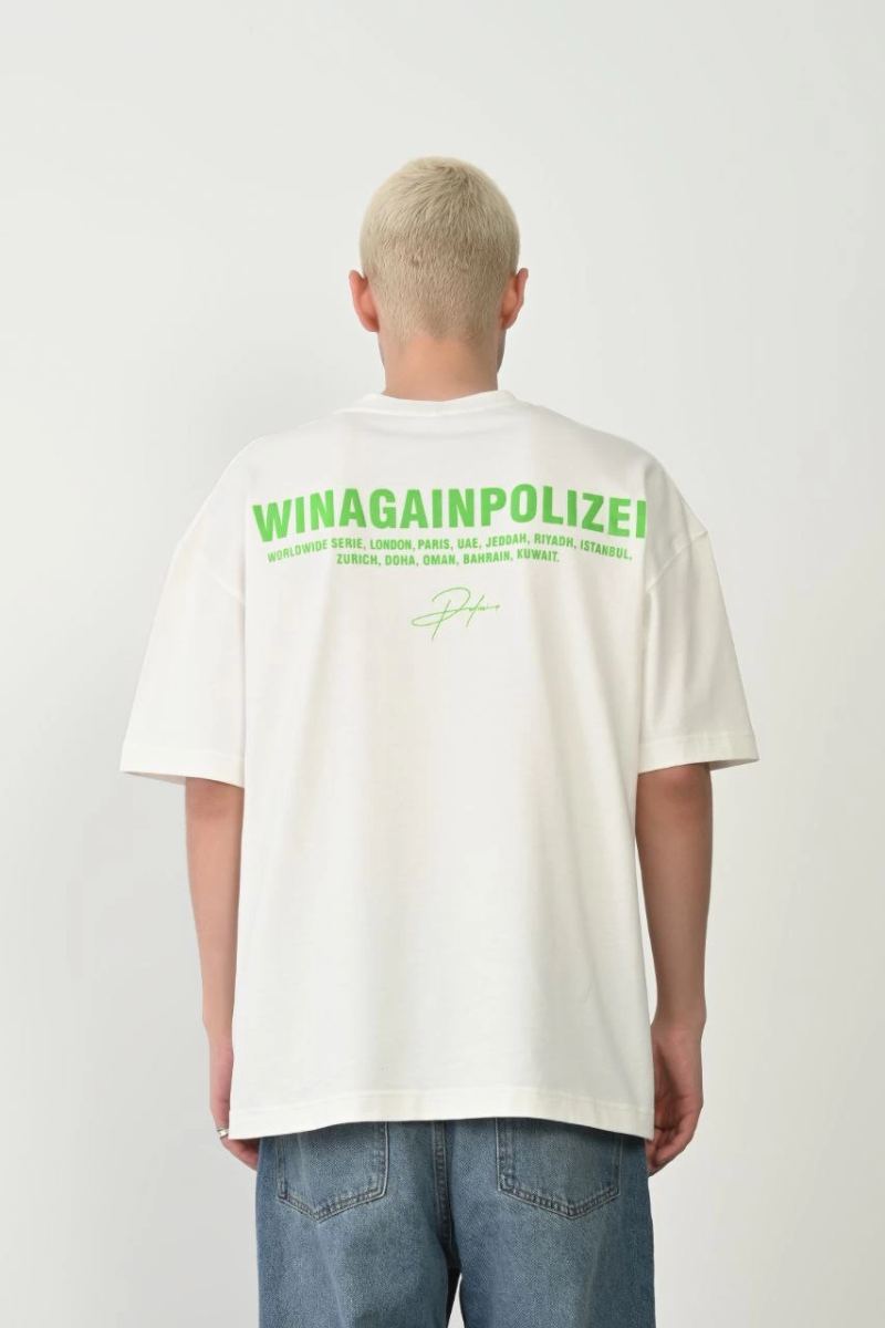 Erkek Baskılı T-Shirt Kısa Kol Bisiklet Yaka Rahat Kalıp Tişört - Beyaz