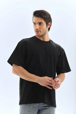 Erkek Düz Yazlık Kısa Kol Tişört Bisiklet Yaka Oversize T-Shirt - Siyah
