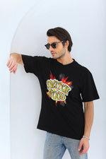 Erkek Kısa Kol Yazlık Tişört Bisiklet Yaka Baskılı Oversize T-Shirt - Siyah
