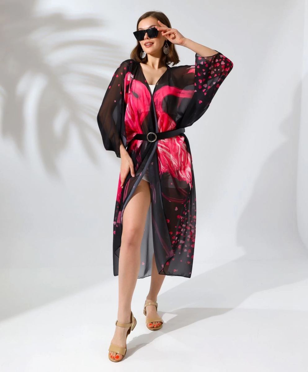 Kadın Rahat Kesim Şifon Kimono - Siyah