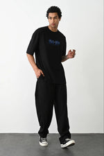 Erkek Baskılı Oversize  Kısa kol T-Shirt - Siyah