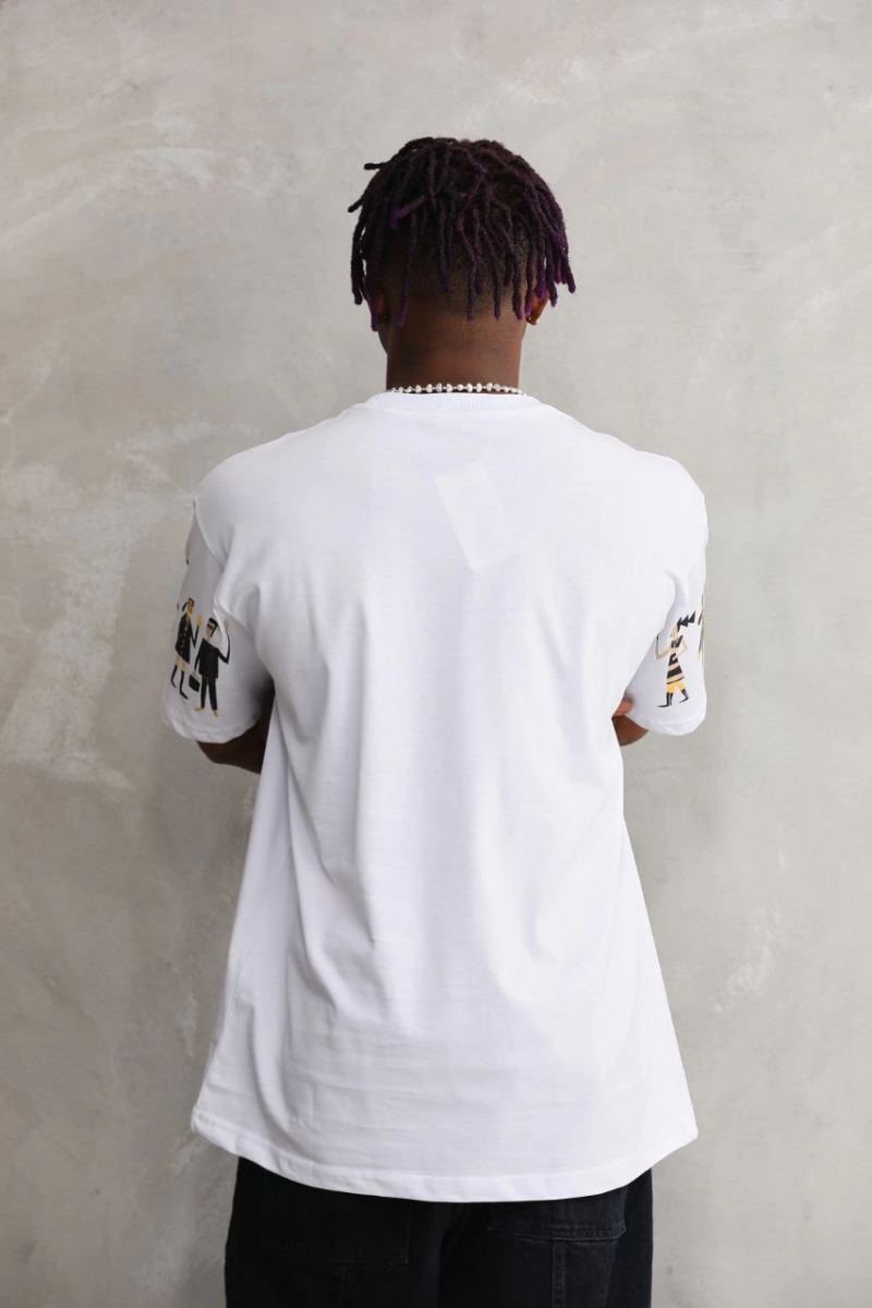 Erkek Kısa Kol Yazlık Tişört Bisiklet Yaka Baskılı Oversize T-Shirt - Beyaz