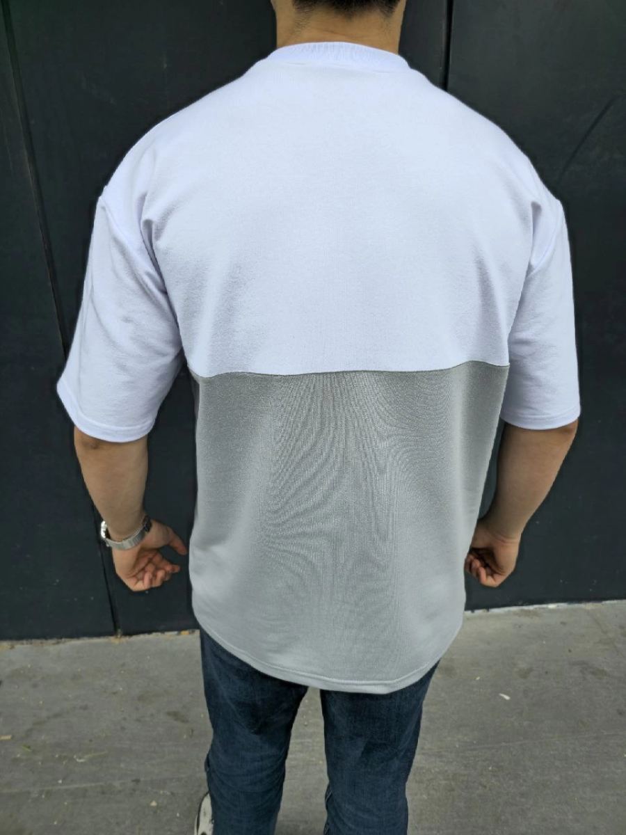 Erkek Kısa Kol Yazlık Tişört Torba Cepli Parçalı T-Shirt - Gri