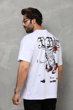 Erkek Kısa Kol Yazlık Tişört Bisiklet Yaka Baskılı Oversize T-Shirt - Beyaz