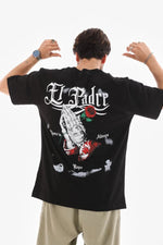 Erkek Kısa Kol Yazlık Tişört Bisiklet Yaka Baskılı Oversize T-Shirt - Siyah