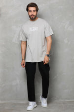 Erkek Kısa Kol Yazlık Tişört Bisiklet Yaka Baskılı Oversize T-Shirt - Gri