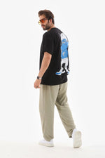 Erkek Kısa Kol Yazlık Tişört Bisiklet Yaka Baskılı Oversize T-Shirt - Siyah