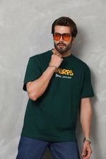 Erkek Kısa Kol Yazlık Tişört Bisiklet Yaka Baskılı Oversize T-Shirt - Yeşil