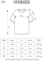 kadın Bisiklet Yaka Baskılı Oversize T-Shirt - Beyaz