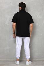 Erkek Yarım Fermuarlı Düz Oversize T-shirt - Siyah