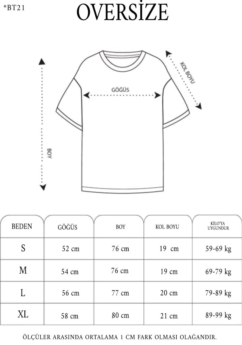 Kadın Baskılı T-Shirt Kısa Kol Bisiklet Yaka Oversize Rahat Kalıp Günlük Tişört - Siyah