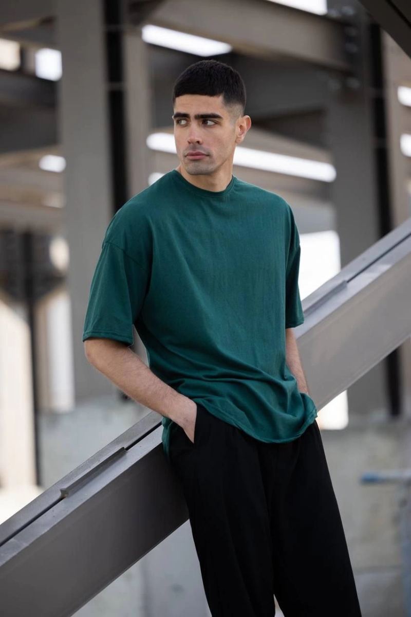 Erkek Düz T-Shirt Kısa Kol Bisiklet Yaka Regular Fit Rahat Kalıp Günlük Tişört - Haki