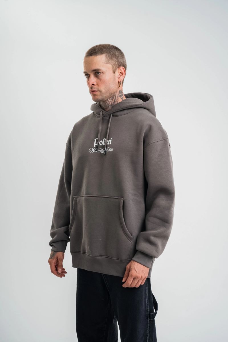 Erkek 3 İplik Kapüşonlu Hoodie Dijital Patchli SweatShirt - Füme