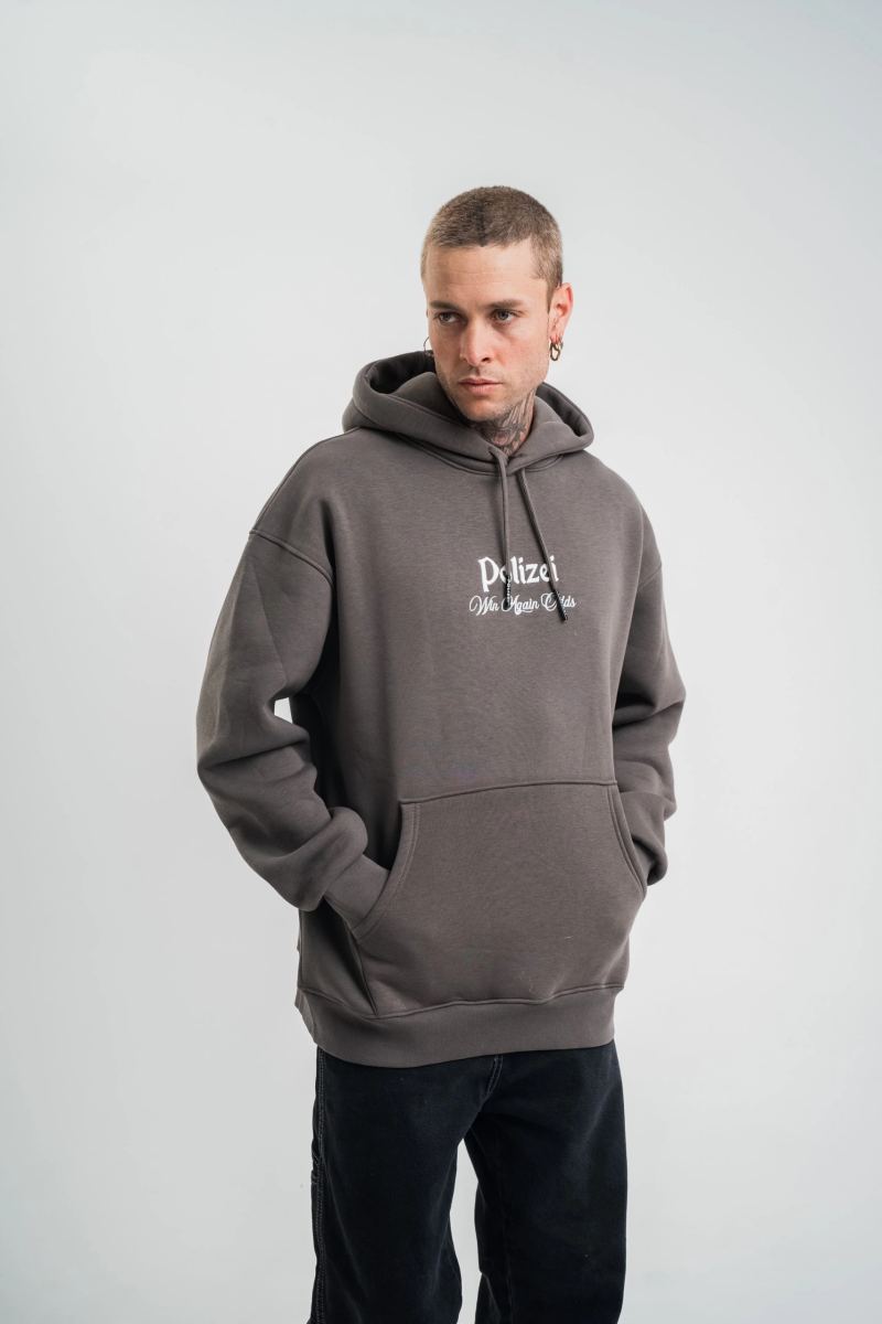 Erkek 3 İplik Kapüşonlu Hoodie Dijital Patchli SweatShirt - Füme