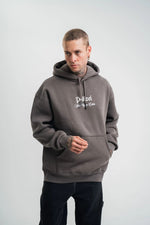 Erkek 3 İplik Kapüşonlu Hoodie Dijital Patchli SweatShirt - Füme