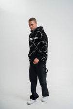 ERKEK Kapüşonlu Varak ve Pano Baskılı Hoodie  SweatShirt- Siyah