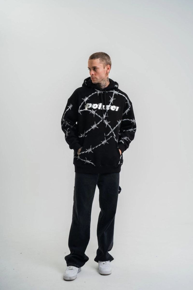 ERKEK Kapüşonlu Varak ve Pano Baskılı Hoodie  SweatShirt- Siyah