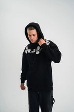 Erkek 3 İplik Pamuklu Kapüşonlu Baskılı Cepli Oversize Sweatshirt Hoodie - Siyah