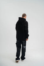 Erkek 3 İplik Pamuklu Oversize Kapüşonlu Nakışlı Hoodie SweatShirt - Siyah