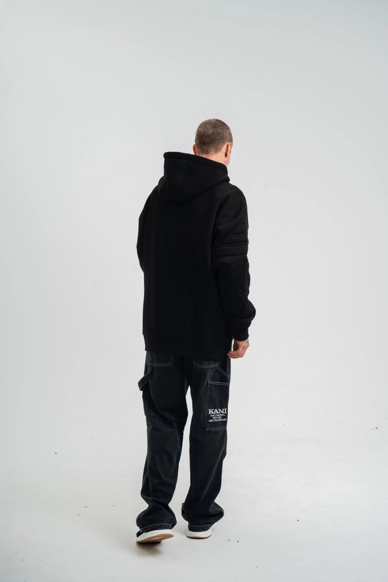Erkek 3 İplik Pamuklu Oversize Kapüşonlu Nakışlı Hoodie SweatShirt - Siyah