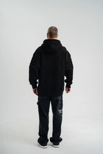Erkek 3 İplik Pamuklu Oversize Kapüşonlu Nakışlı Hoodie SweatShirt - Siyah