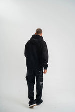 ERKEK 3 iplik Pamuklu Kapüşonlu Yıkamalı Nakışlı Hoodie SweatShirt - Siyah