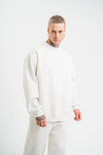 ERKEK 3 İplik Pamuklu Bisiklet Yaka Yıkamalı SweatShirt - Beyaz
