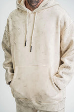 ERKEK  3 iplik Pamuklu Oversize Kapşonlu Yıkamalı SweatShirt Hoodie - Krem
