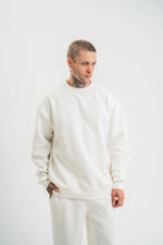 Erkek Uzun Kol Bisiklet Yaka 3 iplik Pamuklu Kışlık SweatShirt  - Beyaz