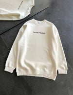 Kadın 3 İplik Pamuklu Bisiklet Yaka Baskılı SweatShirt - Beyaz