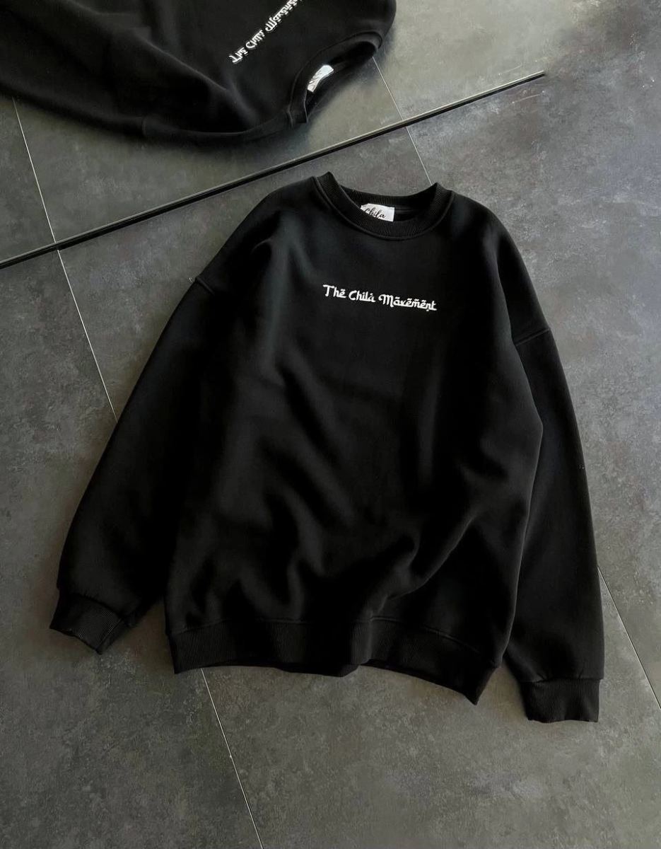 Kadın 3 İplik Pamuklu Bisiklet Yaka Baskılı SweatShirt - Siyah