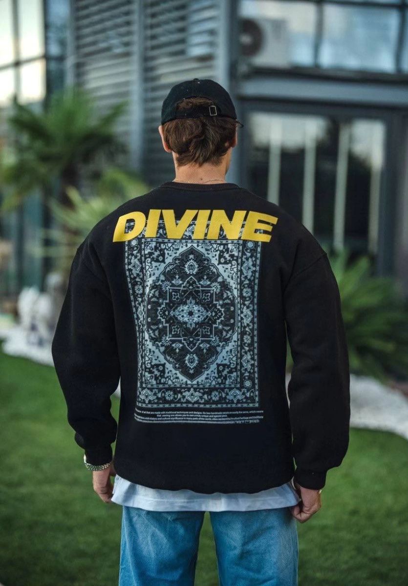 Erkek 3 iplik pamuklu Kışlık Bisiklet Yaka Baskılı SweatShirt - Siyah