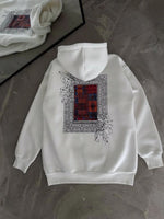 Erkek Kapüşonlu Kanguru Cepli Sweatshirt 3 İplik Pamuklu Baskılı Hoodie - Beyaz