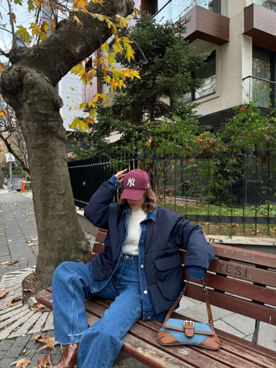 Kadın Jeans Detaylı Cıtcıtlı Ceket Mont - Lacivert